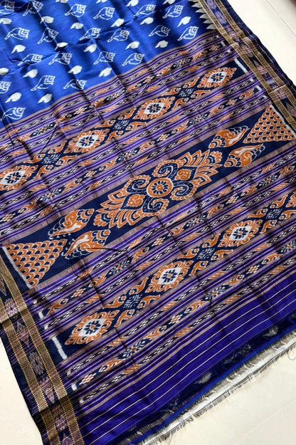 Odisha Ikkat Khandua Silk Saree - Indigo