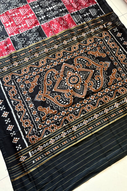 Exclusive Odisha Ikkat Nuapatna Silk Saree - Red & Black