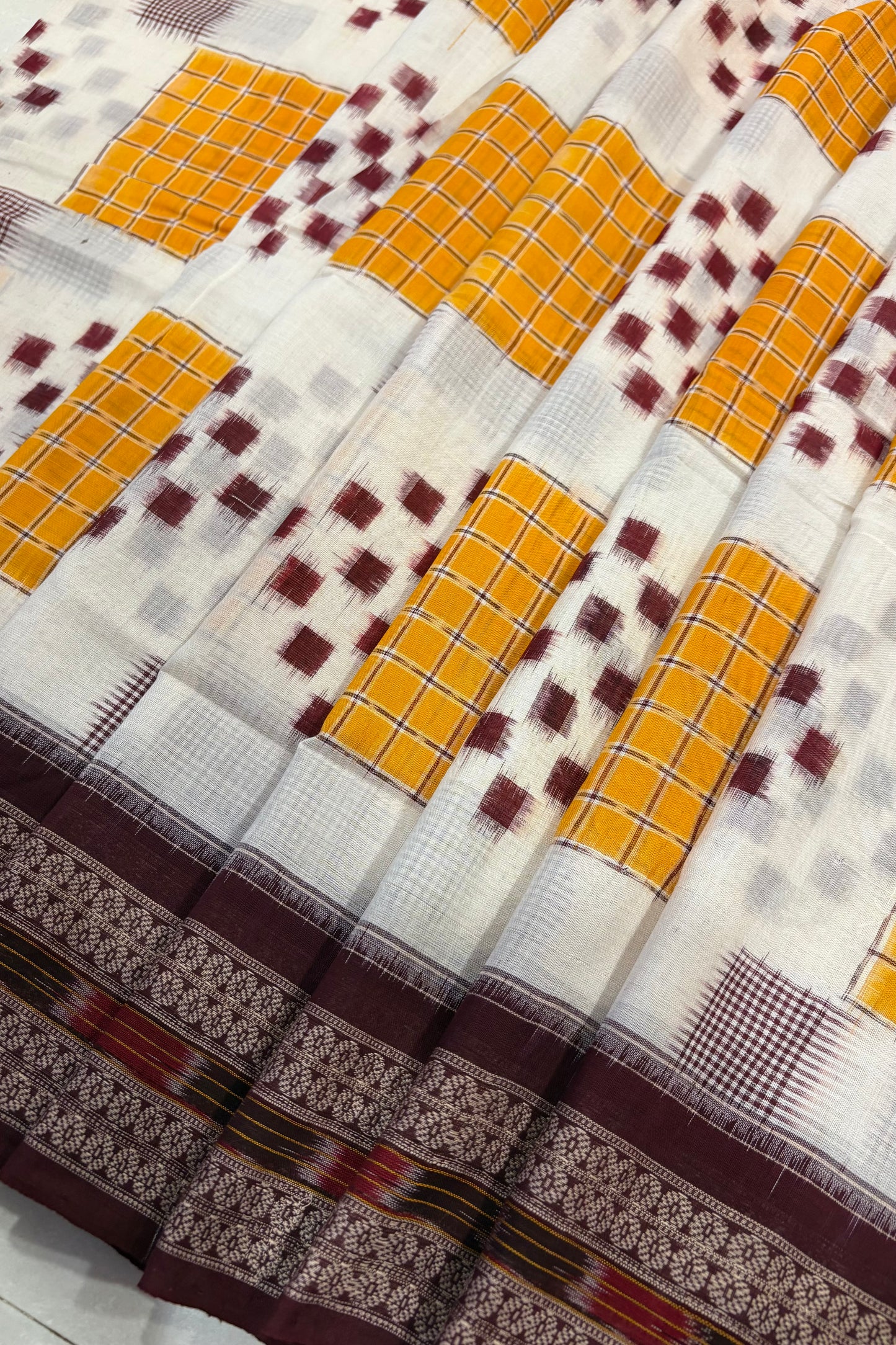 Exclusive Sambalpuri Pure Cotton Saree - Creamy White