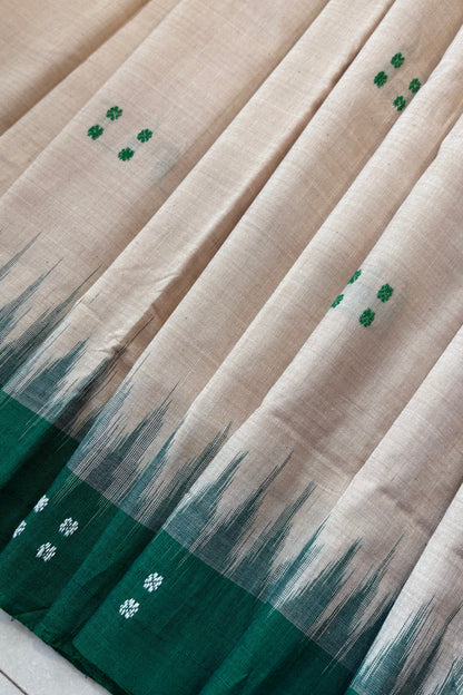Ek Phulia Cotton Saree-Beige and Green