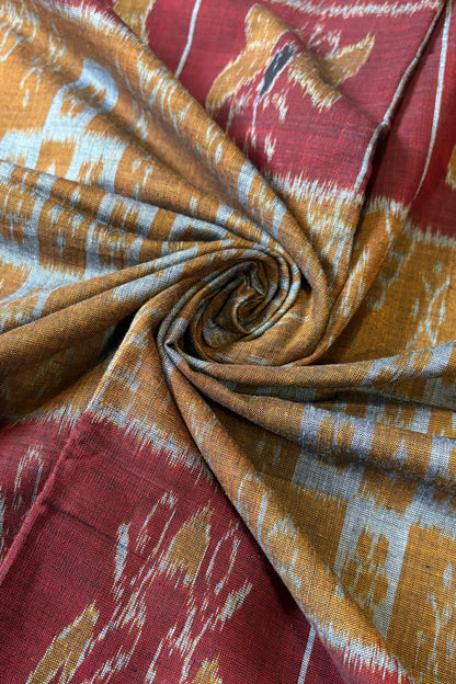Odisha Ikkat Khandua Cotton Saree – Black, Maroon & Mustard