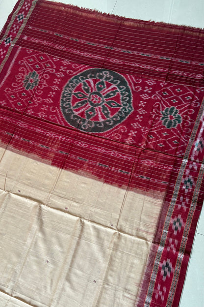 Plain Body Khandua Cotton Saree - Beige