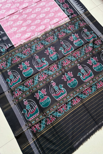 Odisha Ikkat Khandua Cotton Saree - Rose Pink