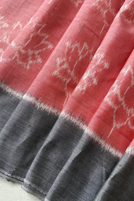 Odisha Ikkat Khandua Cotton Saree- Peach and Grey