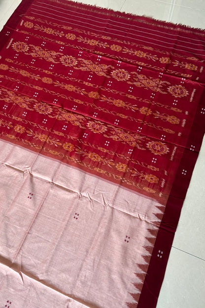 Ek Phulia Cotton Saree- Pinkish Beige &  Maroon