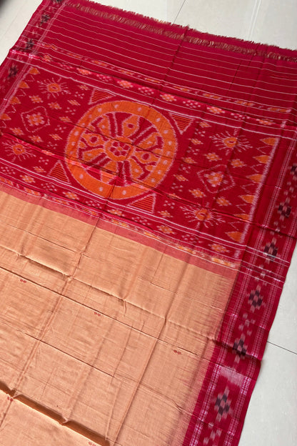 Plain Body Khandua Cotton Saree - Peachy Brown