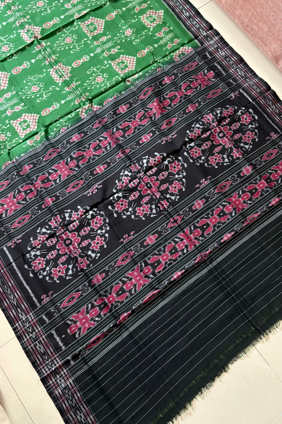 Odisha Ikkat Khandua Cotton Saree - Green