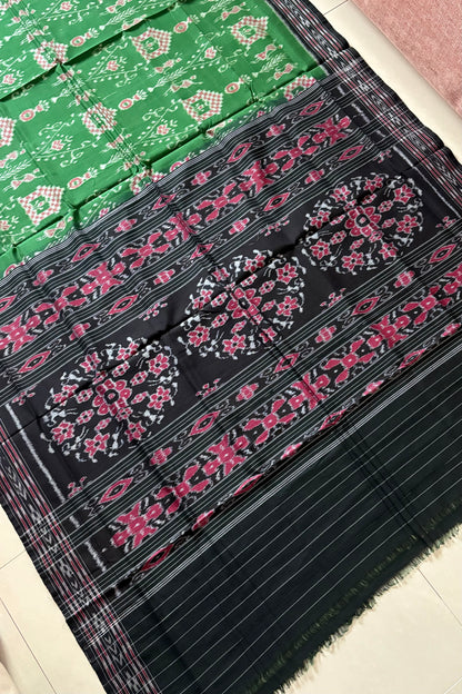 Odisha Ikkat Khandua Cotton Saree - Green