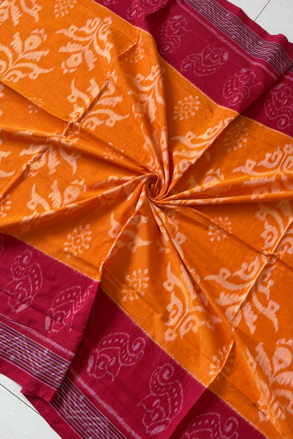 Nuapatna Ikkat Khandua Cotton Saree - Orange