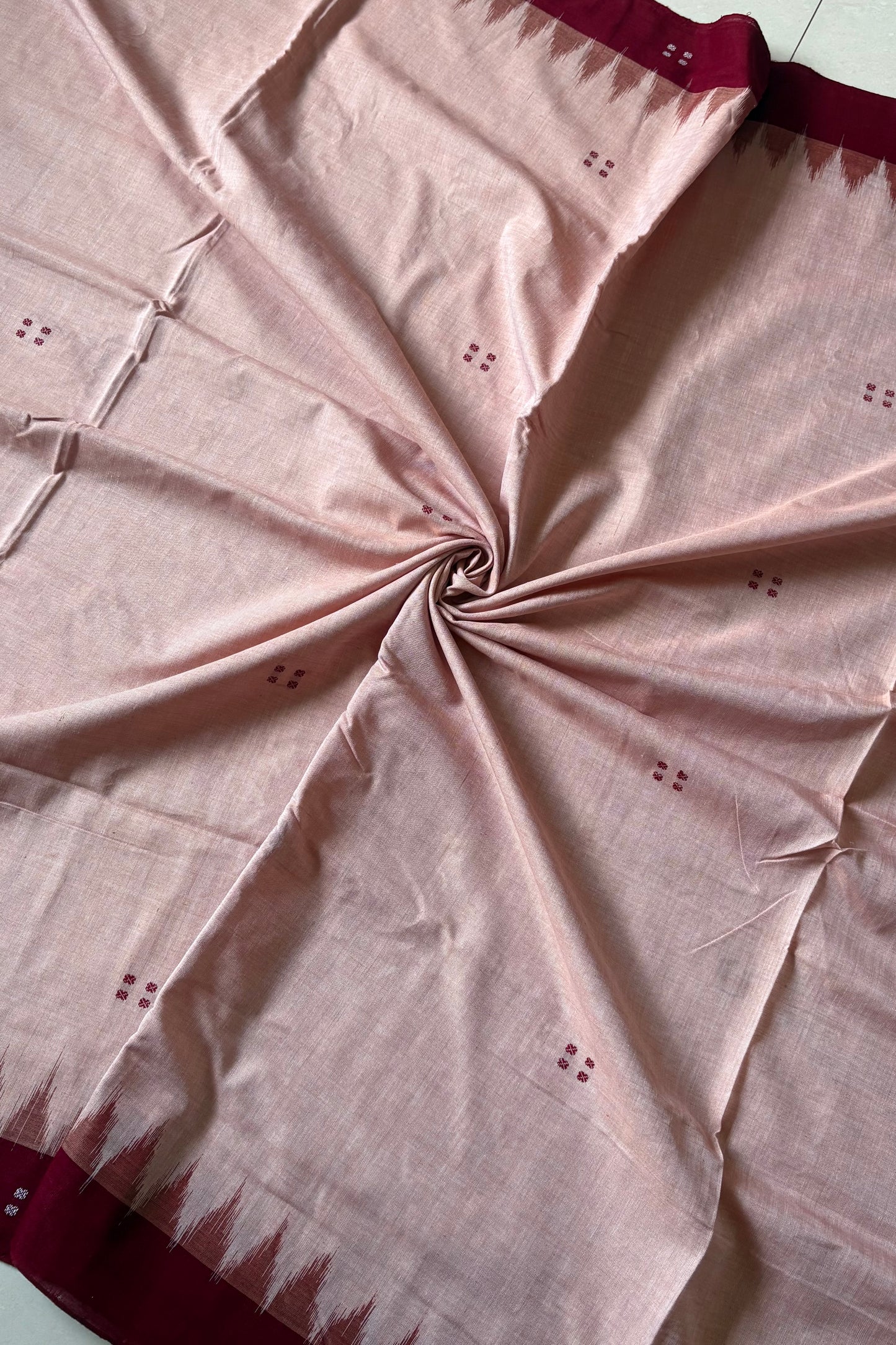 Ek Phulia Cotton Saree- Pinkish Beige &  Maroon