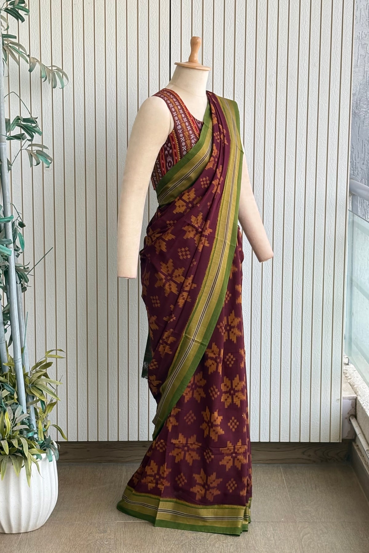 Odisha Ikkat Khandua Cotton Saree - Coffee