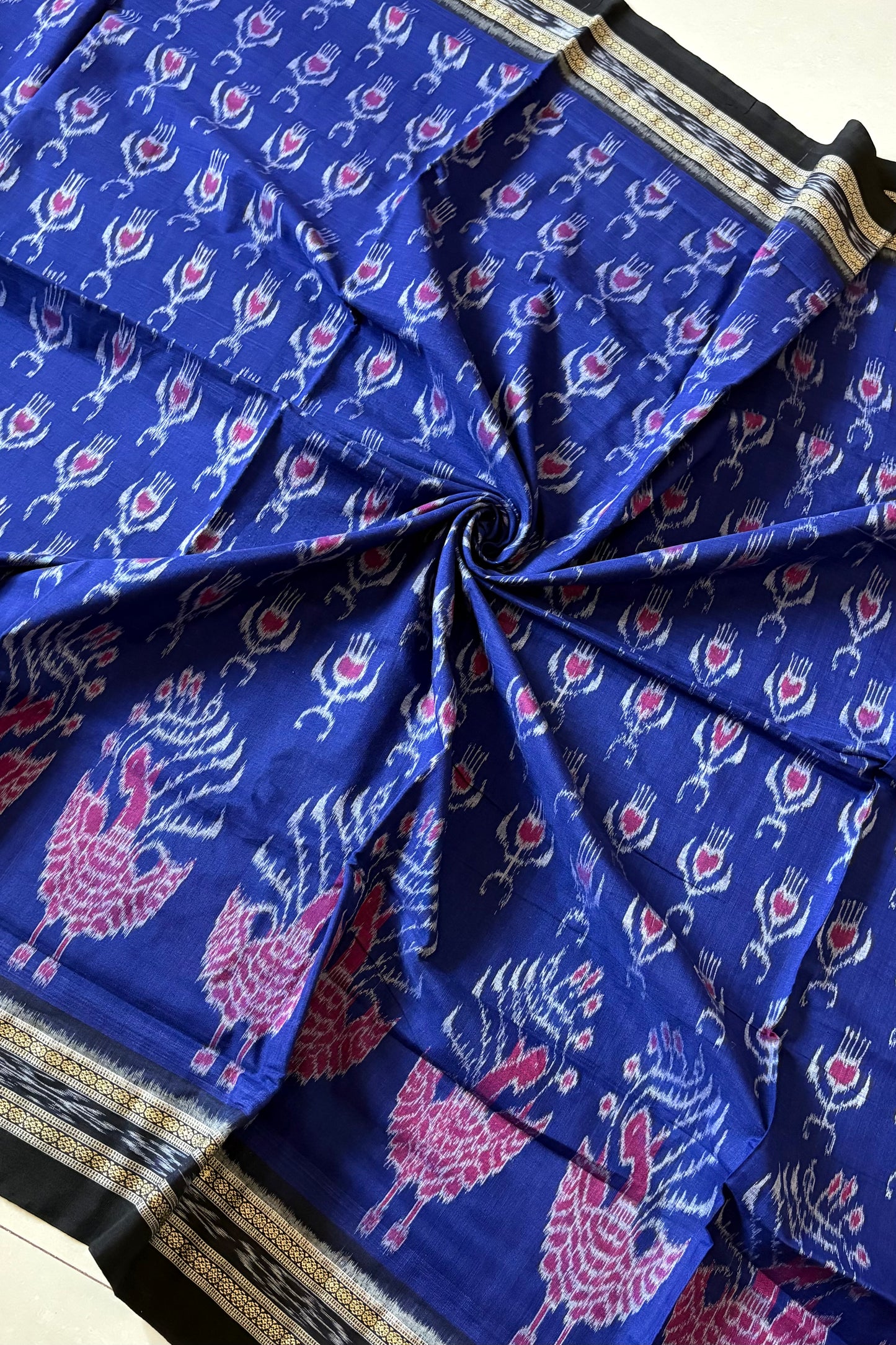 Odisha Ikkat Khandua Cotton Saree- Navy Blue