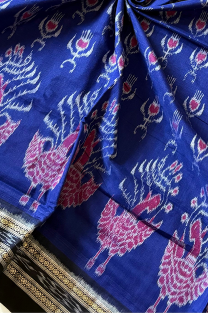 Odisha Ikkat Khandua Cotton Saree- Navy Blue