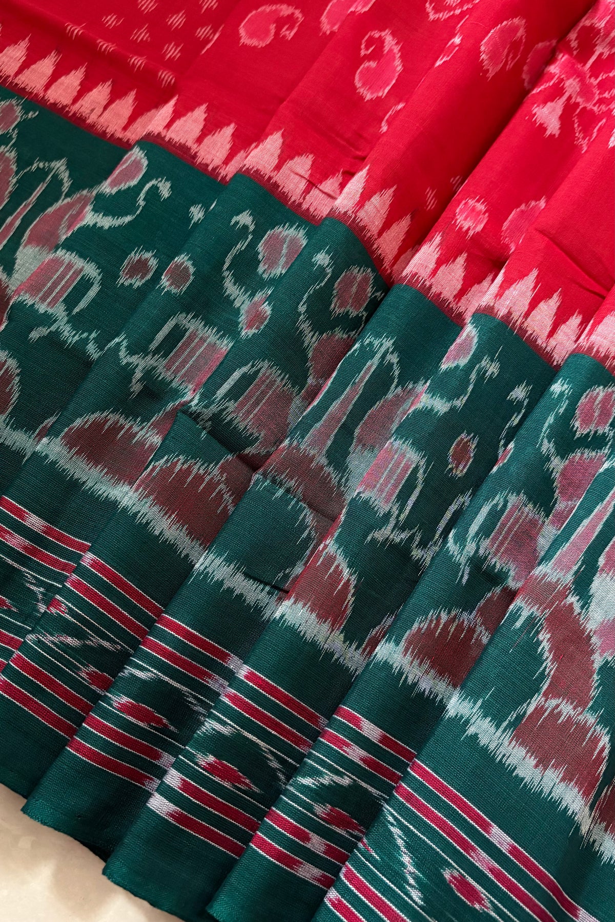 Odisha Ikkat Khandua Cotton Saree - Deep Red
