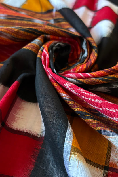 Sambalpuri Bichitrapuri Pure Cotton Saree: Black, Red & Orange
