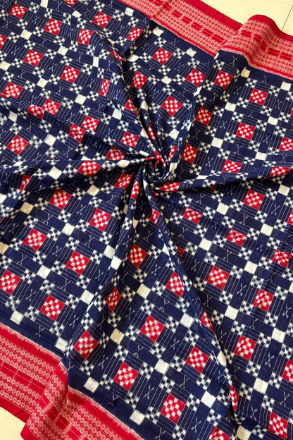 Sambalpuri Pure Cotton Saree - Navy Blue