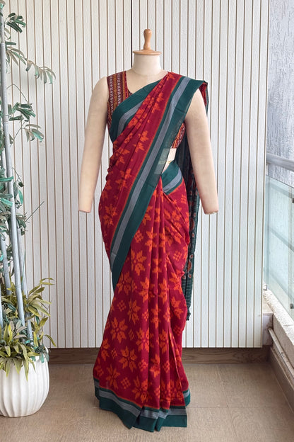Odisha Ikkat Khandua Cotton Saree - Maroon