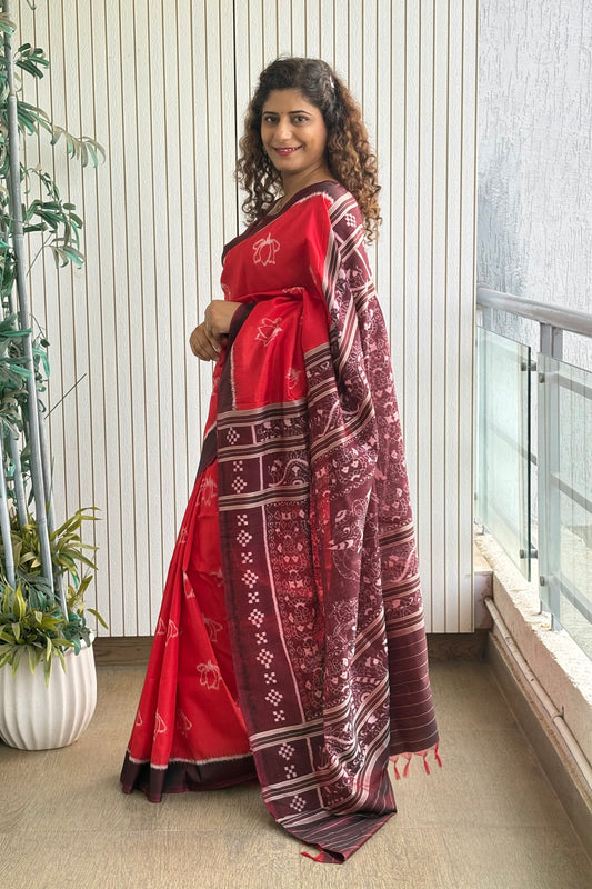 Exclusive Odisha Ikkat Pure Silk Saree- Red
