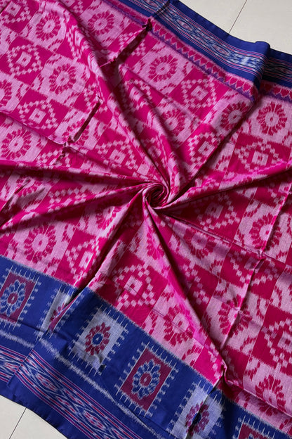 Exclusive Khandua Cotton Saree - Pink & Blue