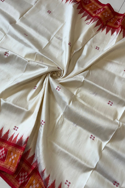 Pasapali Border Khandua Ikkat Silk Saree - Off White