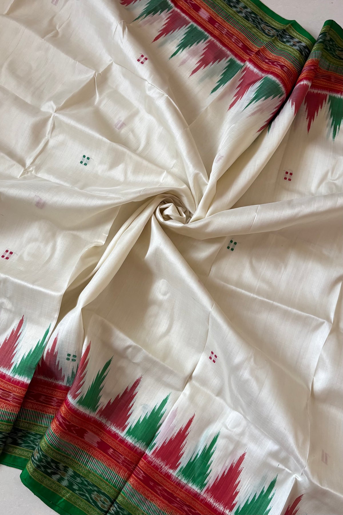 Odisha Ikkat Double Border Khandua Silk Saree - Off White