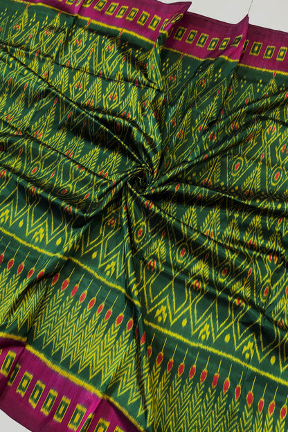 Exclusive Odisha Ikkat Pure Silk Saree- Deep Green