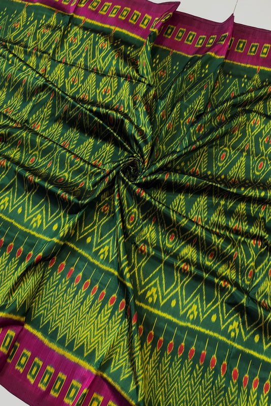 Exclusive Odisha Ikkat Pure Silk Saree- Deep Green