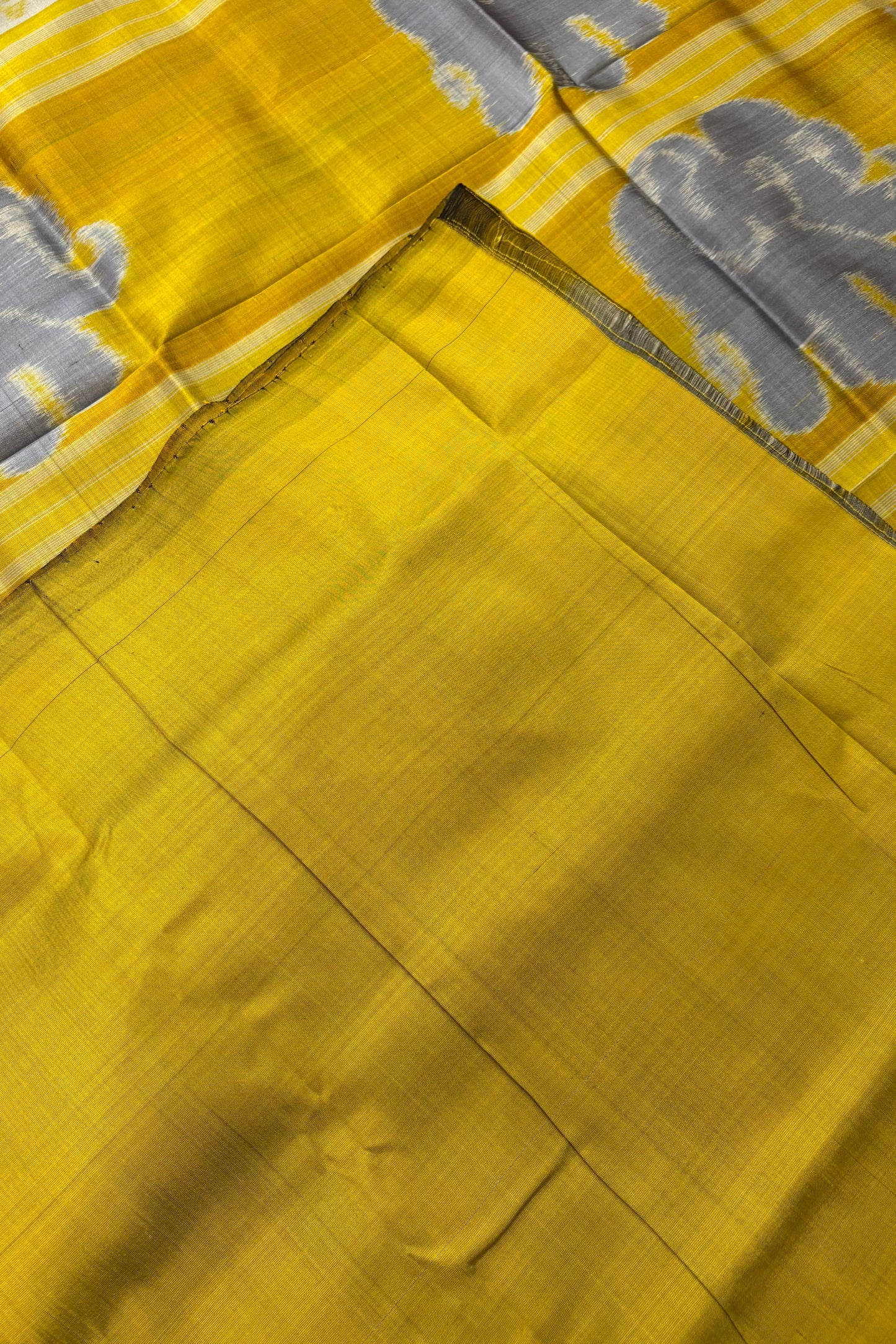 Exclusive Odisha Ikkat Nabakothi Pure Silk Saree- Silver Grey & Yellow