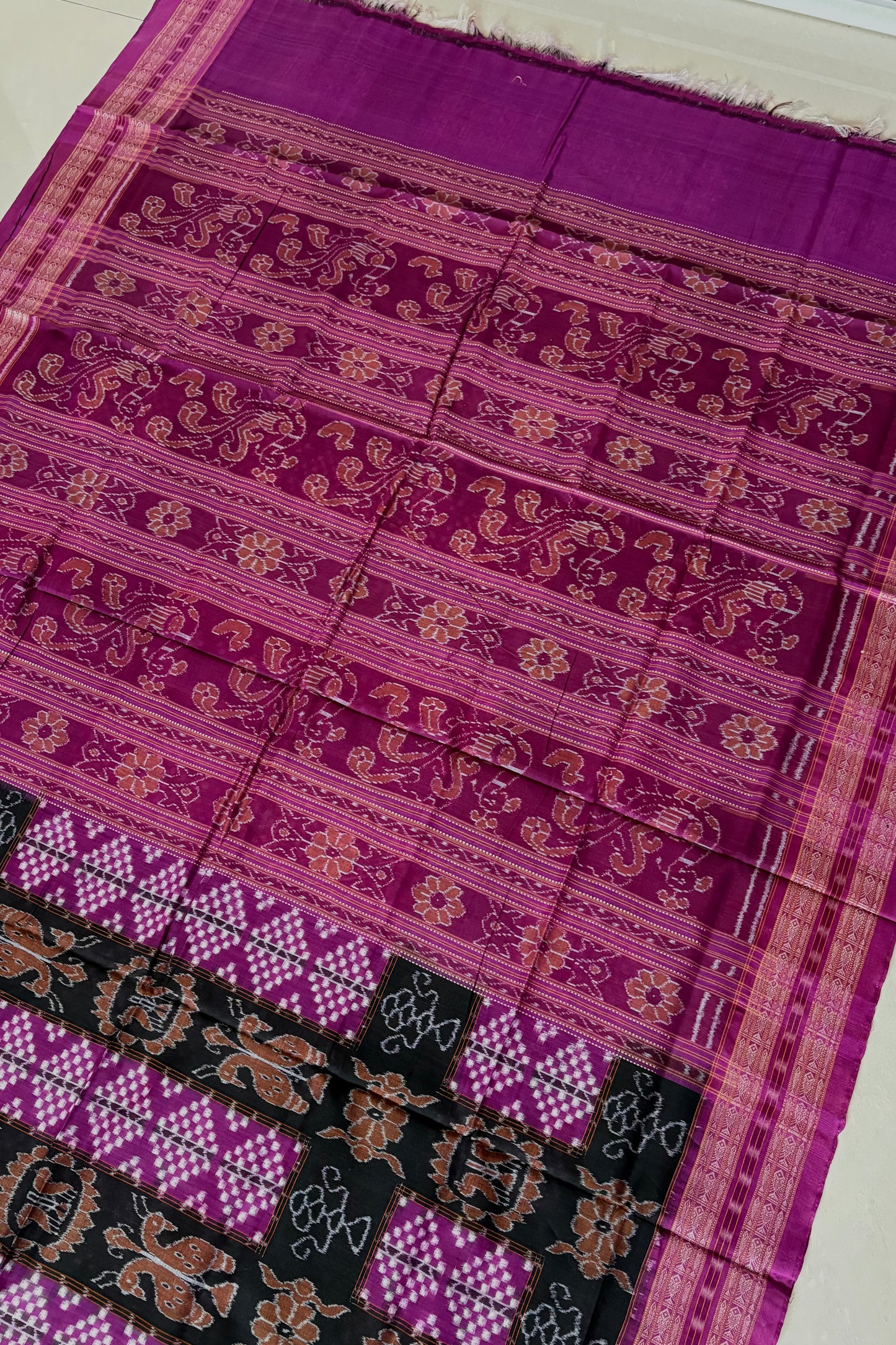 Exclusive Sambalpuri  Pure Cotton Saree: Black & Purple