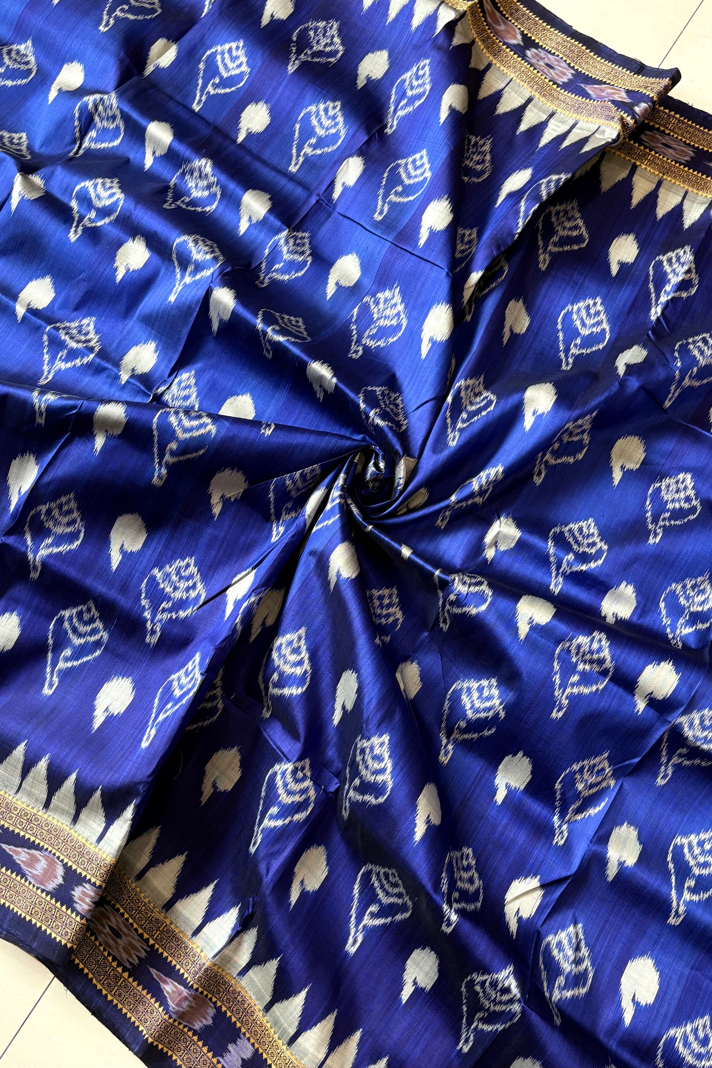 Odisha Ikkat Khandua Silk Saree - Indigo