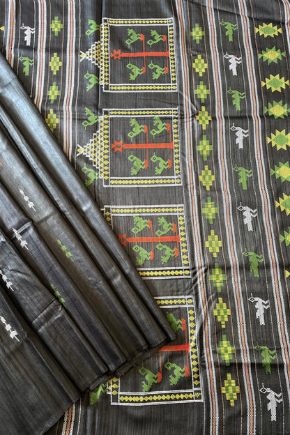 Gopalpur Tussar Silk Saree - Dark  Grey