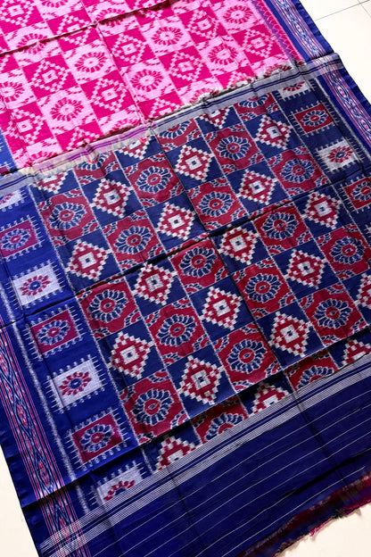 Exclusive Khandua Cotton Saree - Pink & Blue