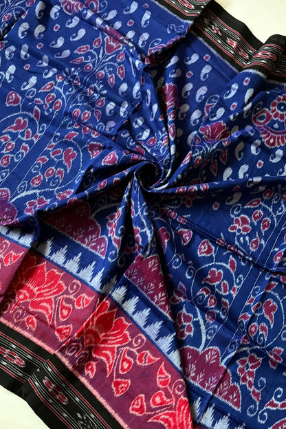 Odisha Ikkat Khandua Cotton Saree - Deep Navy Blue