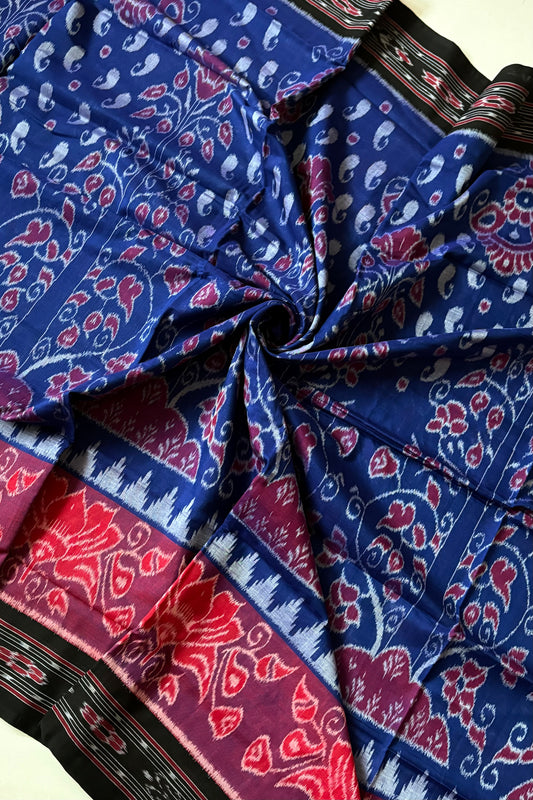 Odisha Ikkat Khandua Cotton Saree - Deep Navy Blue