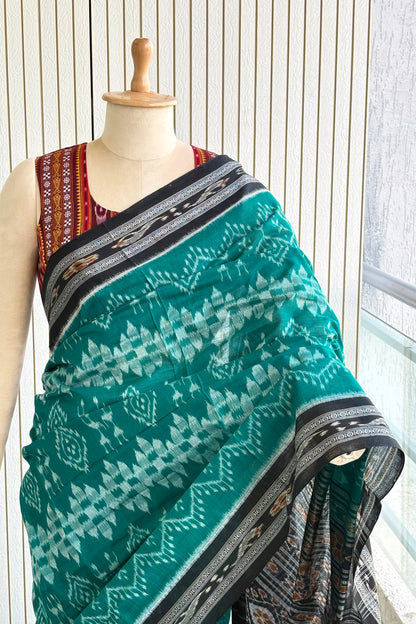Odisha Ikkat Khandua Cotton Saree - Rama Green