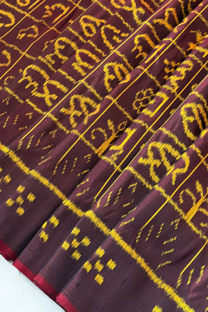 Exclusive Varnamala Odisha Ikkat Silk Saree - Dual Tone Coffee