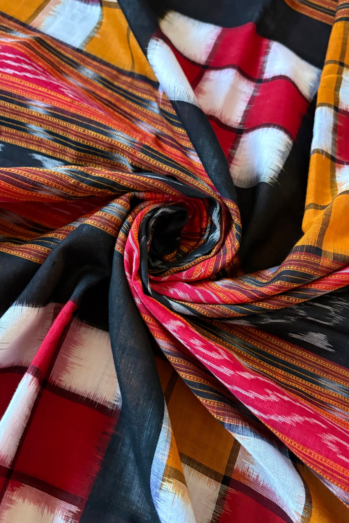 Sambalpuri Bichitrapuri Pure Cotton Saree: Black, Red & Orange