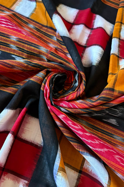 Sambalpuri Bichitrapuri Pure Cotton Saree: Black, Red & Orange