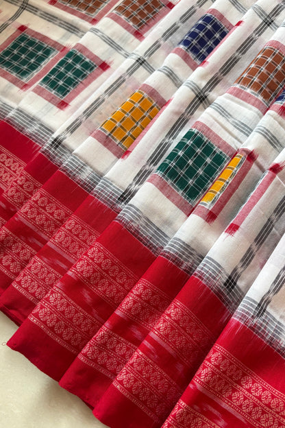 Exclusive Sambalpuri Pure Cotton Saree - White
