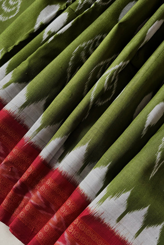 Odisha Ikkat Khandua Silk Saree - Olive green