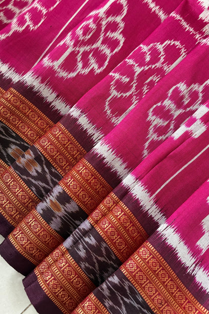 Exclusive Odisha Ikkat Nuapatna Silk Saree - Rani Pink
