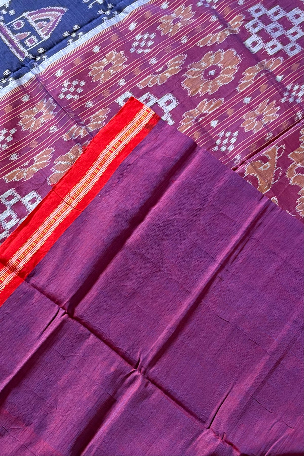 Odisha Ikkat Khandua Cotton Saree - Dark Indigo