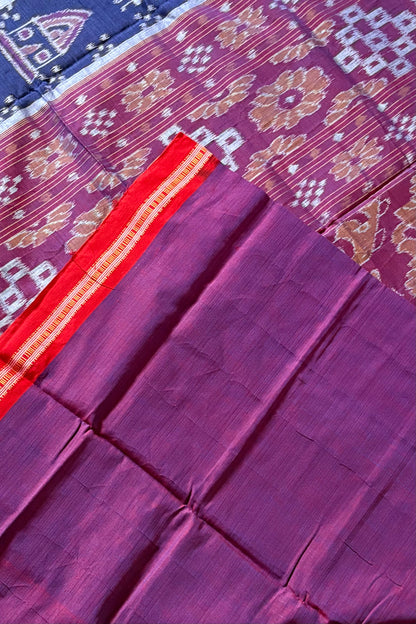 Odisha Ikkat Khandua Cotton Saree - Dark Indigo