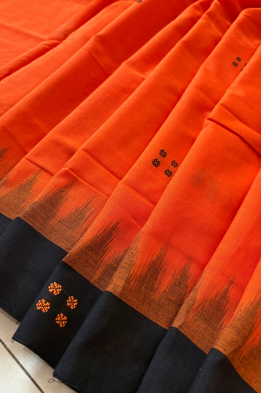 Ek Phulia Cotton Saree - Orange
