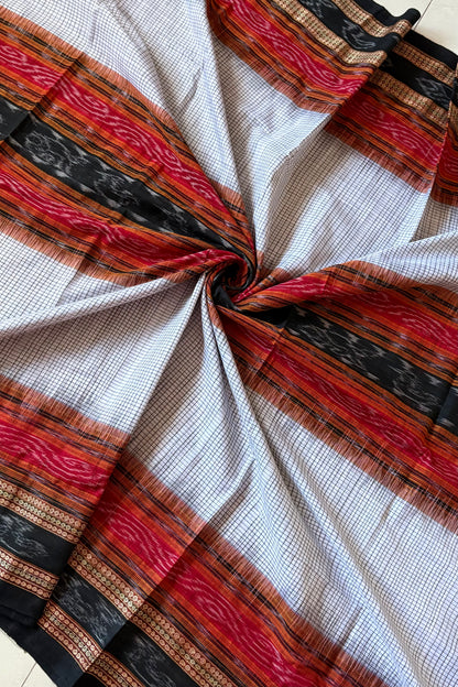 Sambalpuri Sachipar Pure Cotton Saree: White