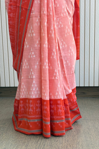 Odisha Ikkat Khandua Cotton Saree - Peach