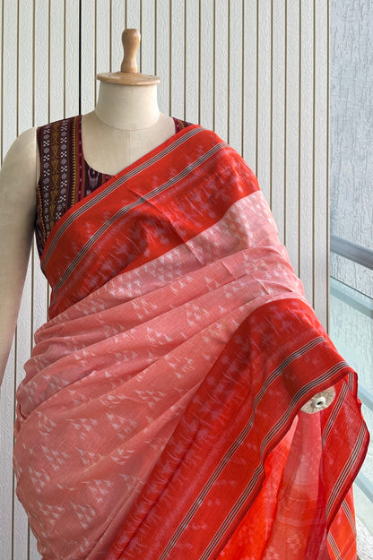 Odisha Ikkat Khandua Cotton Saree - Peach