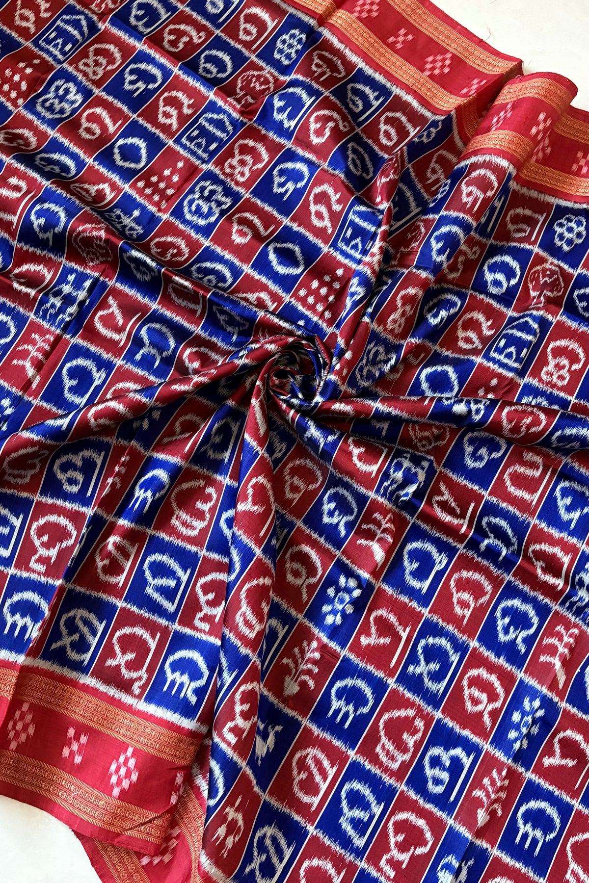 Exclusive Varnamala Odisha Ikkat Khandua Silk Saree - Navy and Red