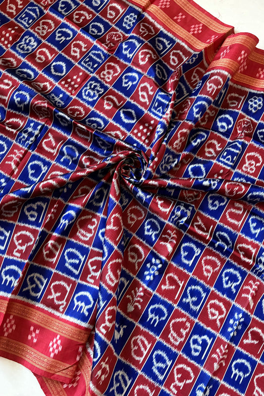 Exclusive Varnamala Odisha Ikkat Khandua Silk Saree - Navy and Red