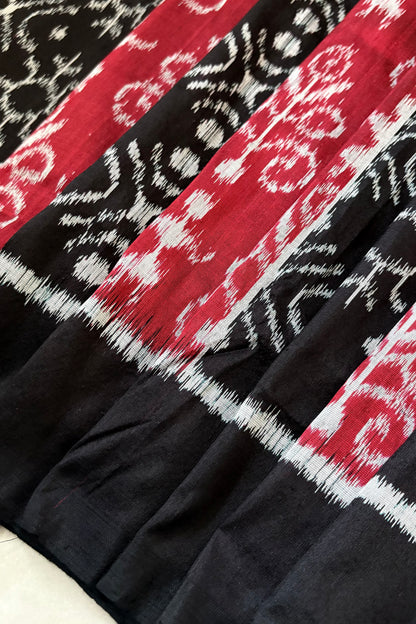 Exclusive Odisha Ikkat Nuapatna Silk Saree - Red & Black